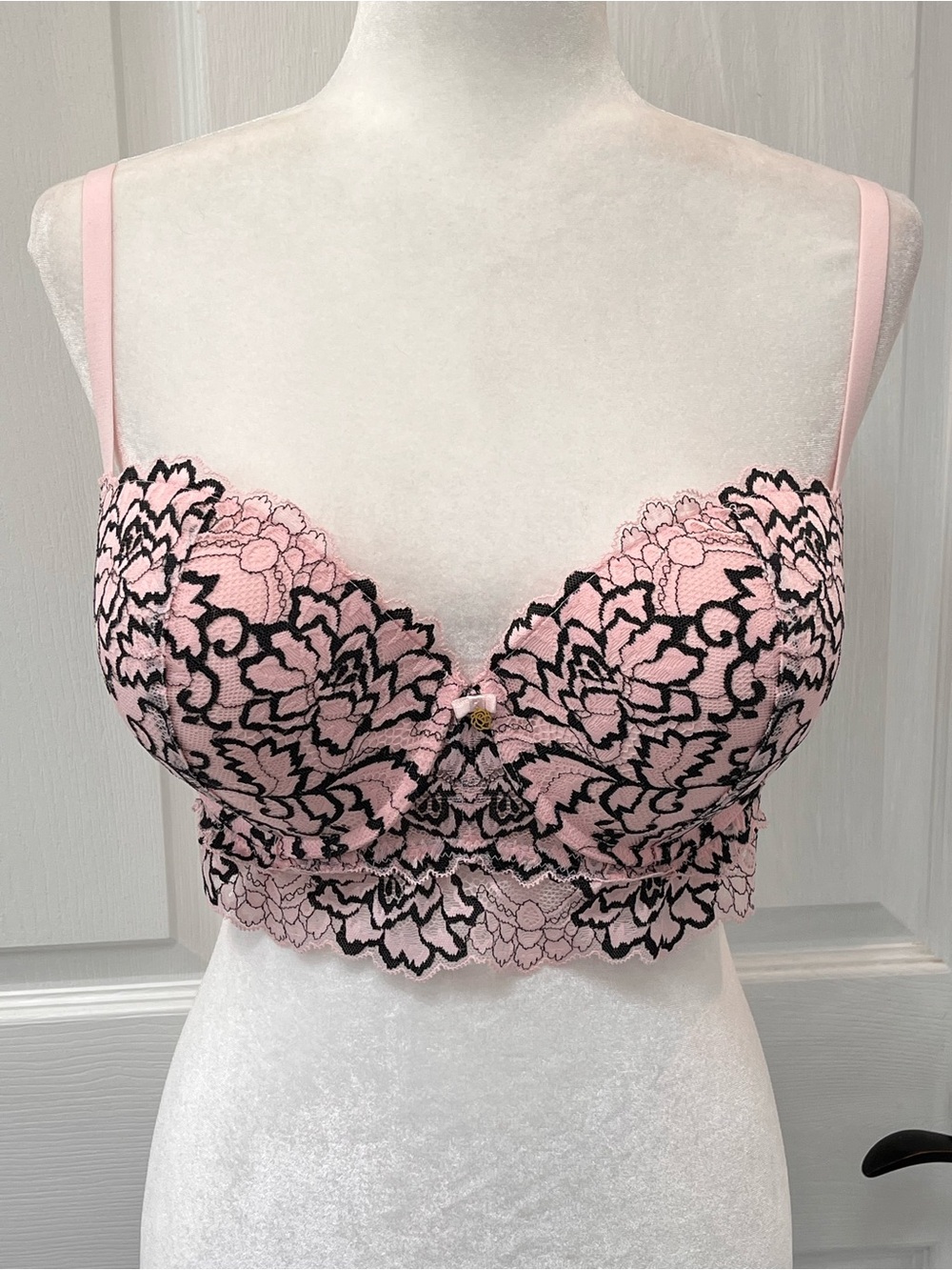 La Vie en Rose 38DD Pink Lace Longline Balconette Convertible Push Up Bra